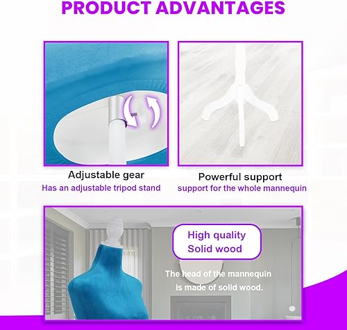 Vista 27 de Maniquí de maniquí de torso, forma de maniquí femenino, altura ajustable, modelo de exhibición, torso y trípode, soporte para ropa