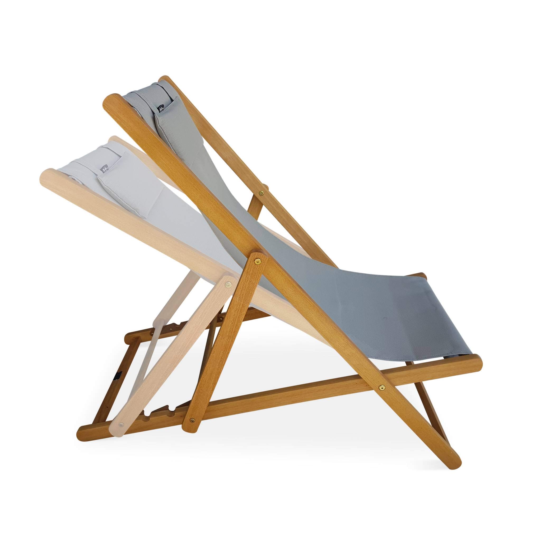 Set 2 sedie sdraio in legno con cuscino poggiatesta Grigio bruno - 102x56x86 cm