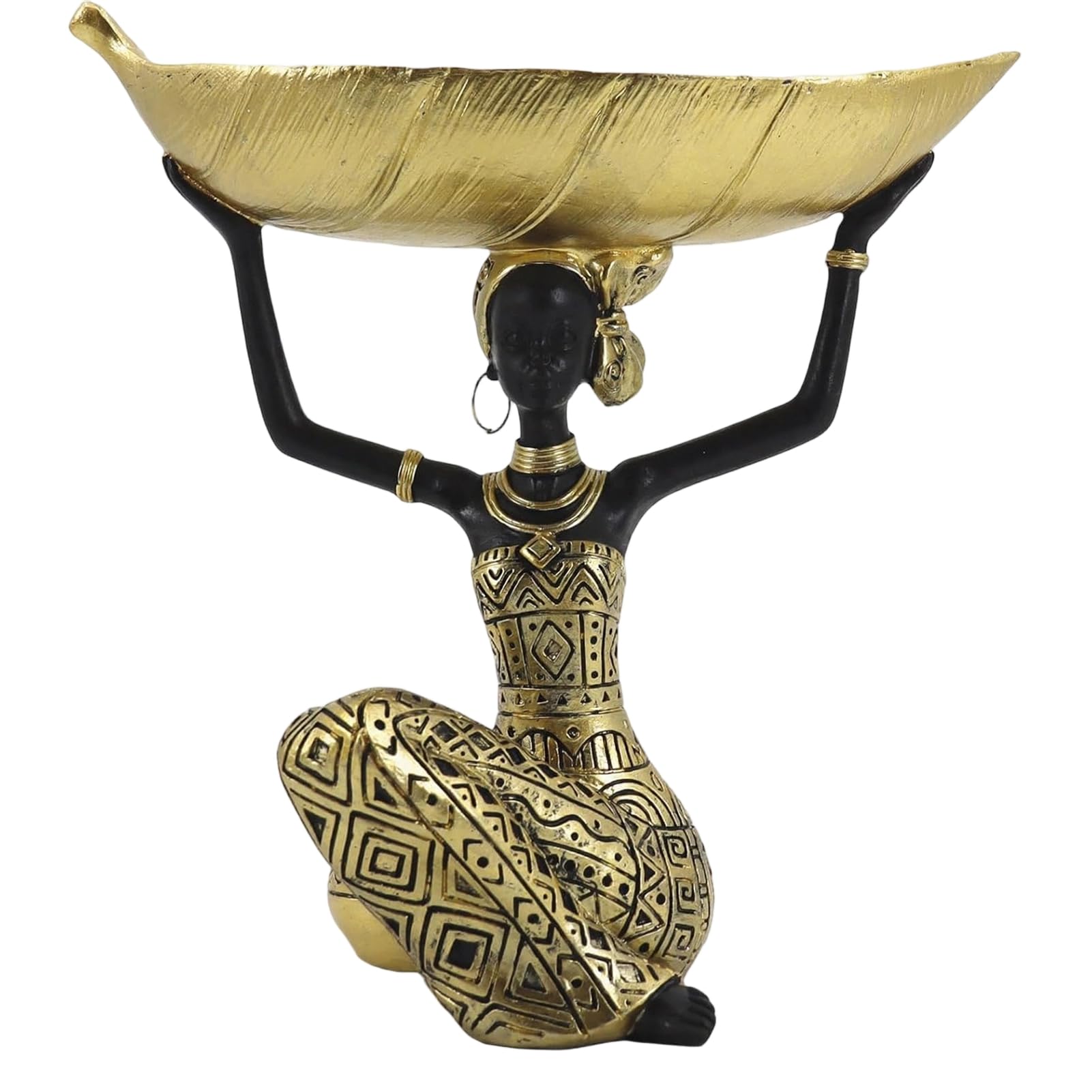 Glifora African Woman Figurine Tray - Tribal Ethnic Pattern Resin Statue, Dual-Function Storage Organiser for Keys, Trinkets and Snacks, Home Decor for Living Room, Entryway and Tabletop