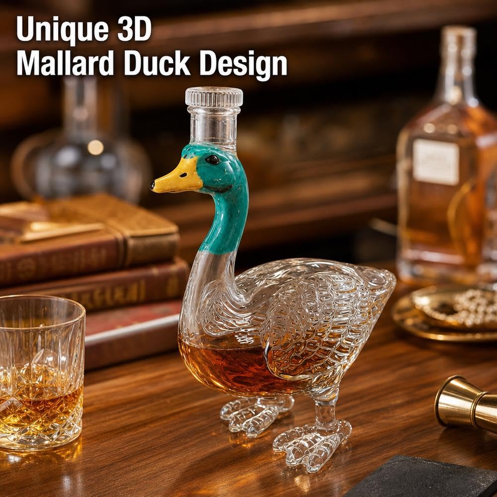 3D-Whiskey-Dekanter in Stockentenform, Glasdekanter, Textur, Likörbehälter, Bar, Zuhause, Party, lustiges Geschenk für Männer, Vater, Vater