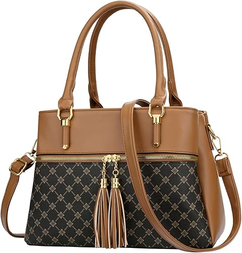 Miniatura 22 de KKXIU Bolsos tipo satchel para mujer con asa, bolsos de hombro y carteras con bolsillos y cremallera, bolsos cruzados de cuero