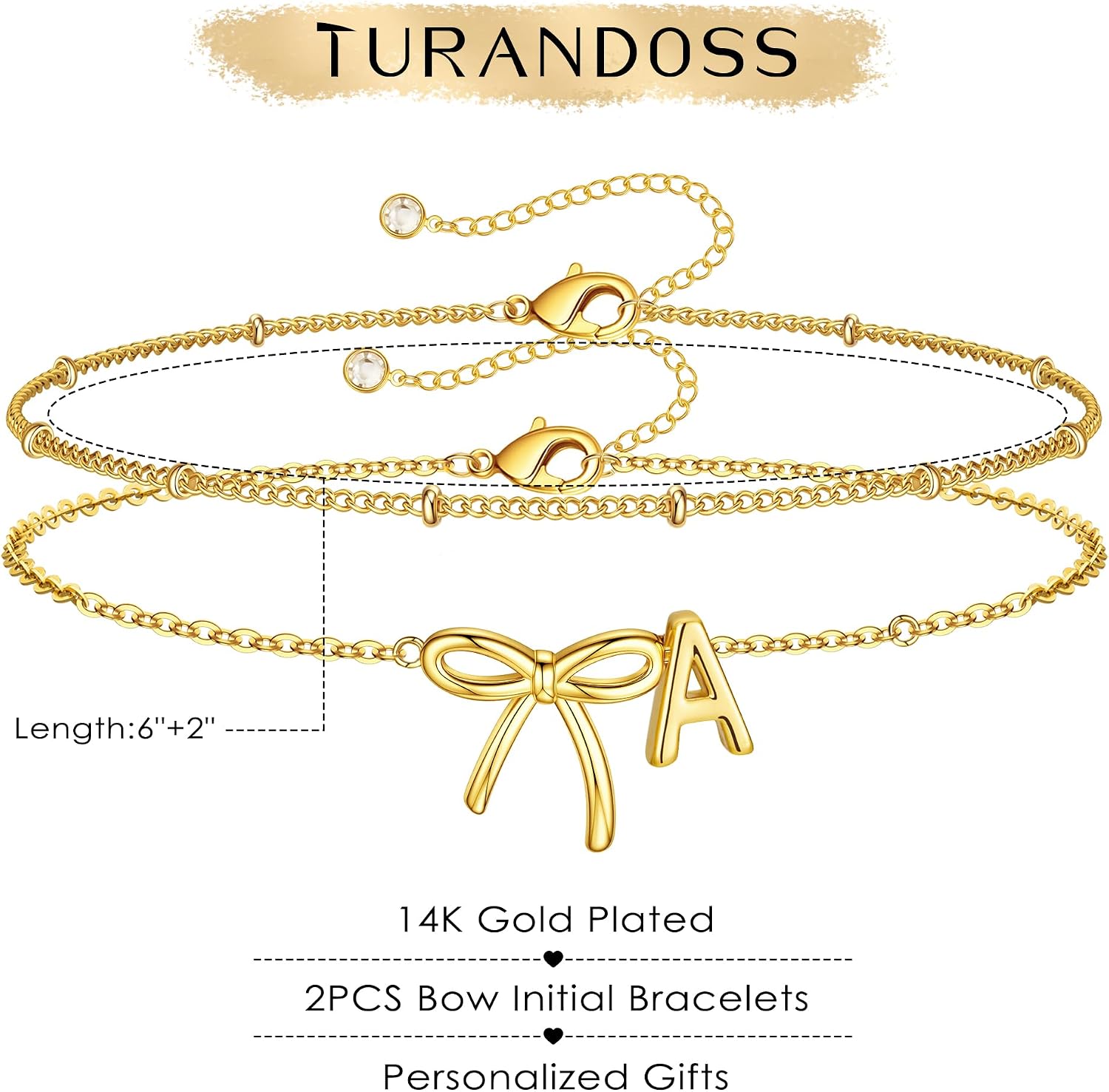 Dainty Initial Bow Bracelets for Women Teen Girls | 14K Gold Plated Layered Letter Initial Bracelet for Women Trendy, Bow Link Bracelets Womens Girls Jewelry Birthday Gifts