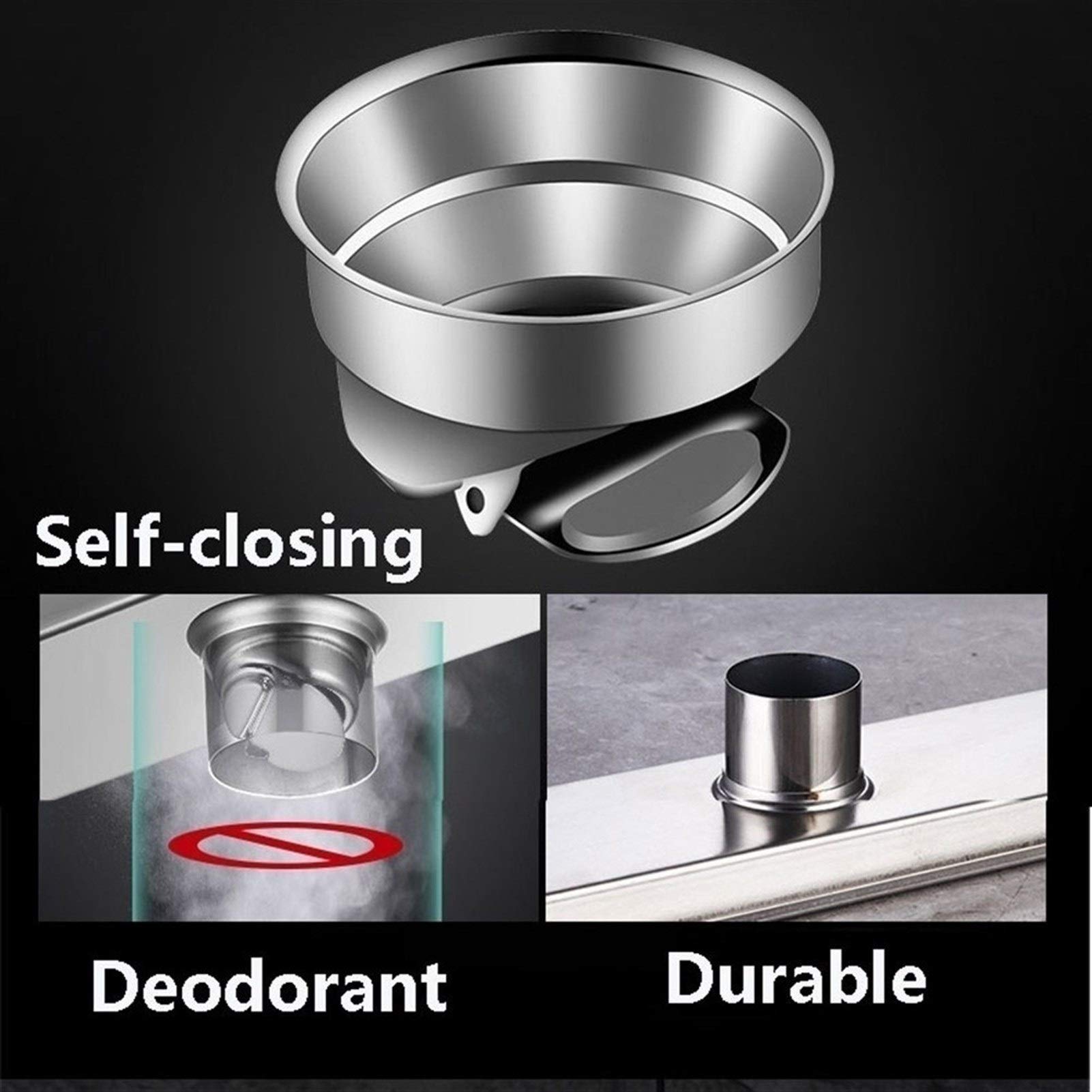 Drenaje de Ducha Lineal SUS304 | Desagüe de piso de baño negro de varios tamaños: Desagüe de ducha lineal con colador de cabello(60cm/24'')