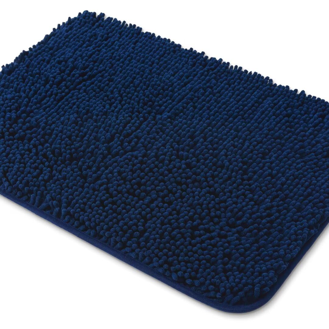Yeaban Navy Blue Bathroom Rug 26"x44",Thick Chenille Bath Mats,Absorbent and Washable Bath Rug Non-Slip, Extra Soft Rugs for Bathroom Floor,Tub,Shower and Sink