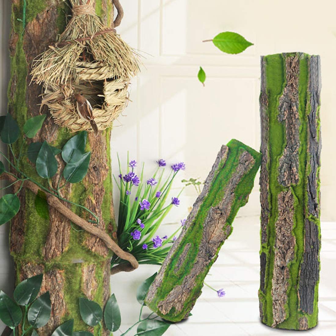 PINVNBY Fondo de terrario de corcho, telón de fondo de corteza de reptil, decoración de pared y musgo artificial para geco, lagarto, tortuga, camaleón (paquete de 2)