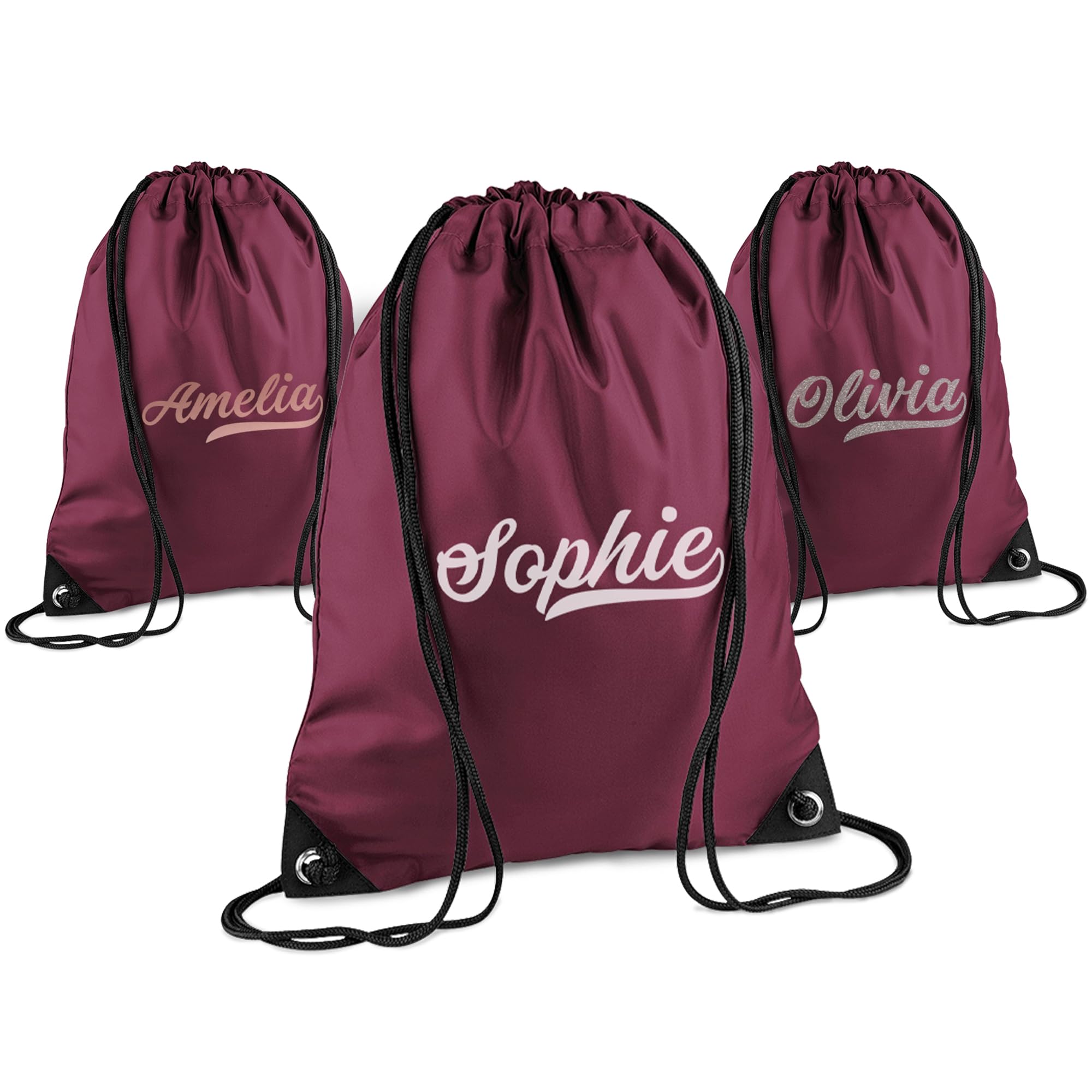 Print Maniacs Personalised Drawstring Bag for Kids Back to School PE Bag, Swim Bag with Name Ideal for Boys, Girls, Toddlers,and Primary School Students Perfect School Bag Burgundy