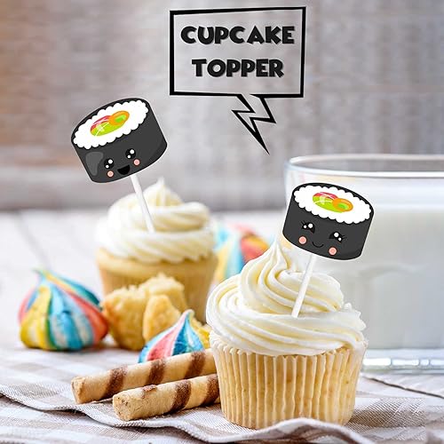 Miniatura 5 de Decoración para cupcakes de postre de sushi con purpurina, suministros de decoración para baby shower, decoración de fiesta japonesa para niños y