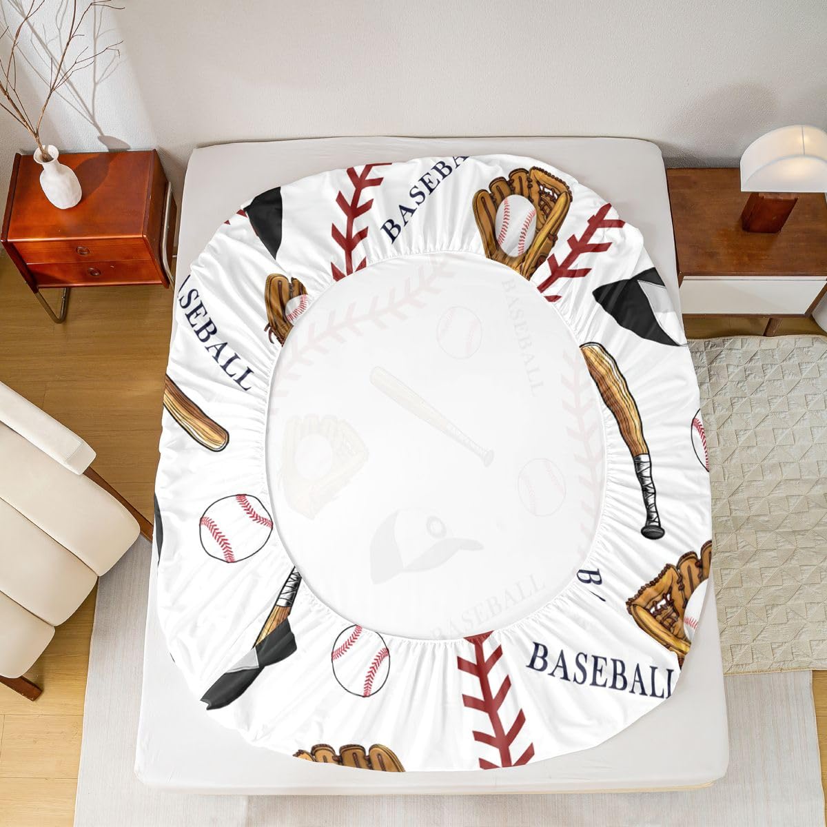 Homewish Prześcieradło z gumką z daszkiem King Baseball Party Prześcieradła Gra Piłka Sport Motyw Zestaw pościeli dla dzieci Chłopcy Dziewczęta, Nowość Ball Sznurowane Czapki Narzuta na łóżko 3 szt