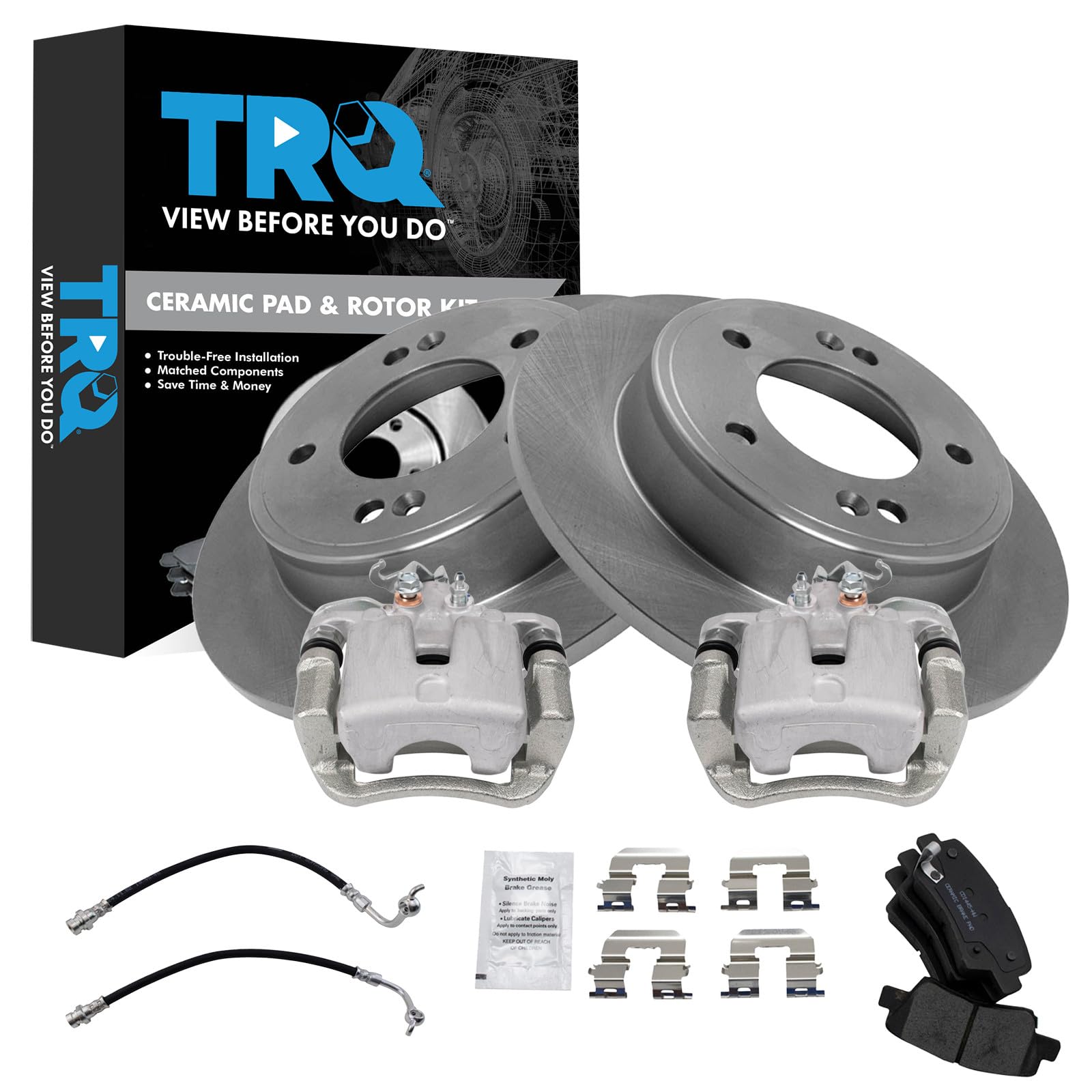 TRQ Rear Brake Pad and Rotor Set Ceramic Calipers Compatible with 2014-2016 Kia Soul
