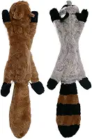 Brinquedos para cães sem enchimento com Squeakers, conjunto de brinquedos de mastigar de pelúcia durável sem enchimento, brinquedo para cães de médio e grande porte (gambá de raposa guaxinim e