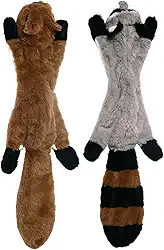 Brinquedos para cães sem enchimento com Squeakers, conjunto de brinquedos de mastigar de pelúcia durável sem enchimento, brinquedo para cães de médio e grande porte (gambá de raposa guaxinim e