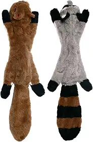 Brinquedos para cães sem enchimento com Squeakers, conjunto de brinquedos de mastigar de pelúcia durável sem enchimento, brinquedo para cães de médio e grande porte (gambá de raposa guaxinim e