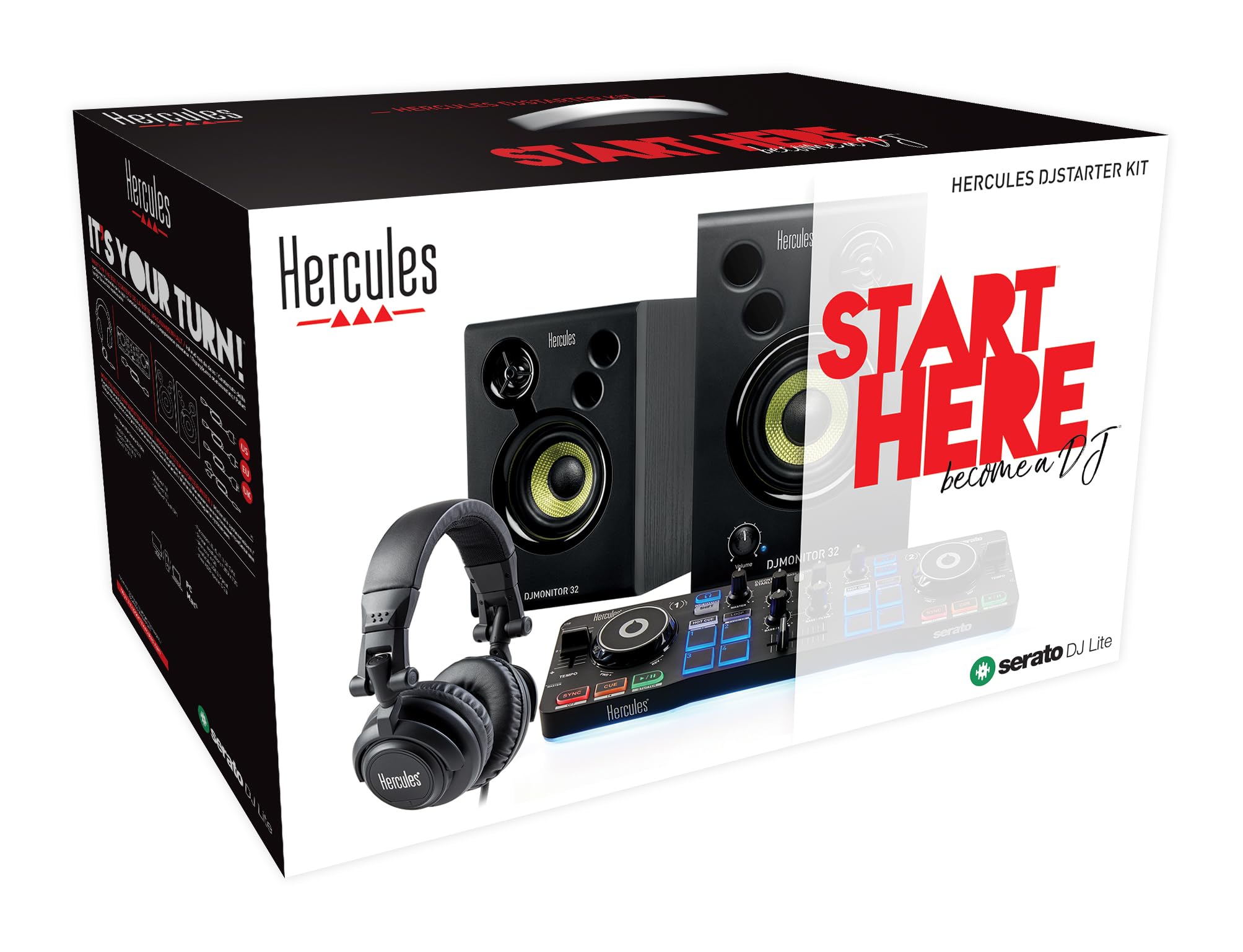 Hercules DJStarter Kit - Komplettes DJ-Bundle mit DJControl Starlight, Monitor 32 Studiomonitoren und HDP DJ45 Kopfhörern