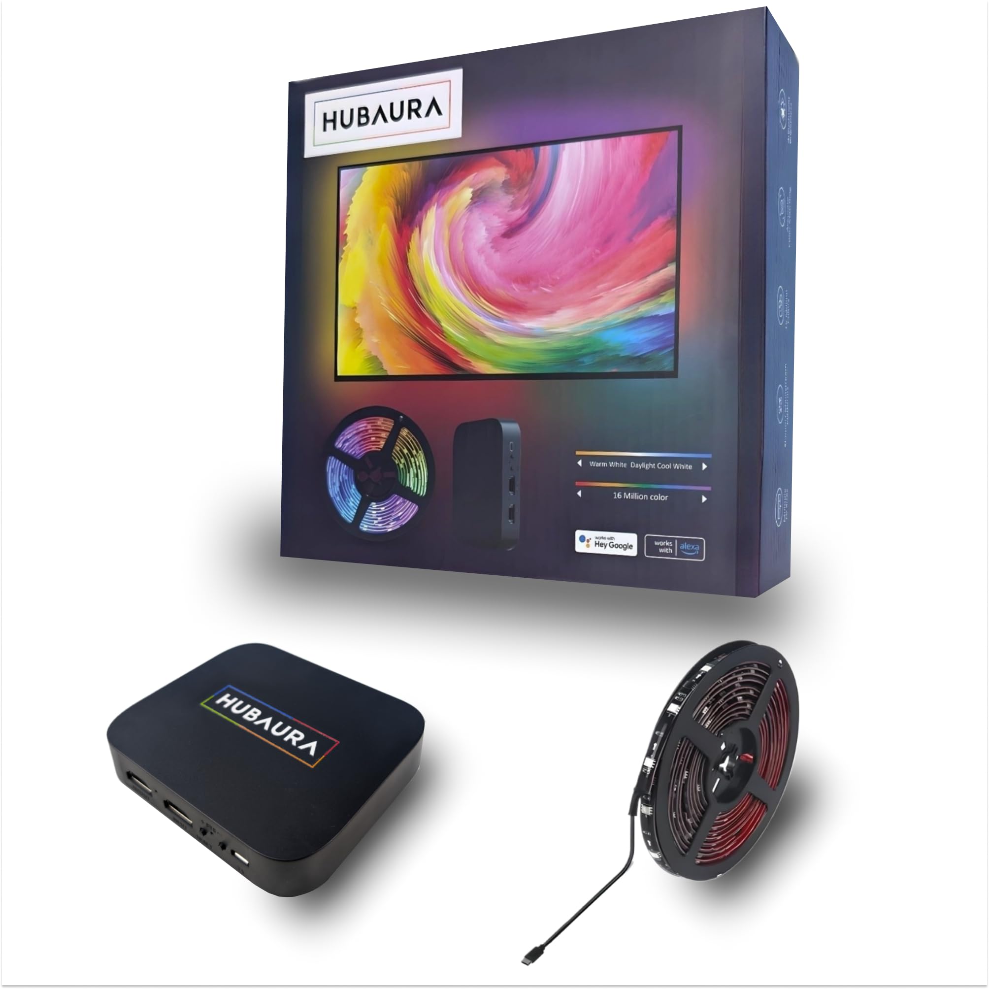 HUBAURA Sync Box rétroéclairage HDMI 2.0 ruban led synchronisation image, ruban led pour tv 42 à 88 pouces (75-80 pouces