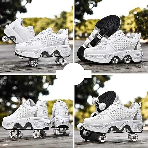 Miniatura 4 de Tenis automáticos para caminar con ruedas de dos filas, patín 2 en 1 con poleas desmontables de deformación invisible