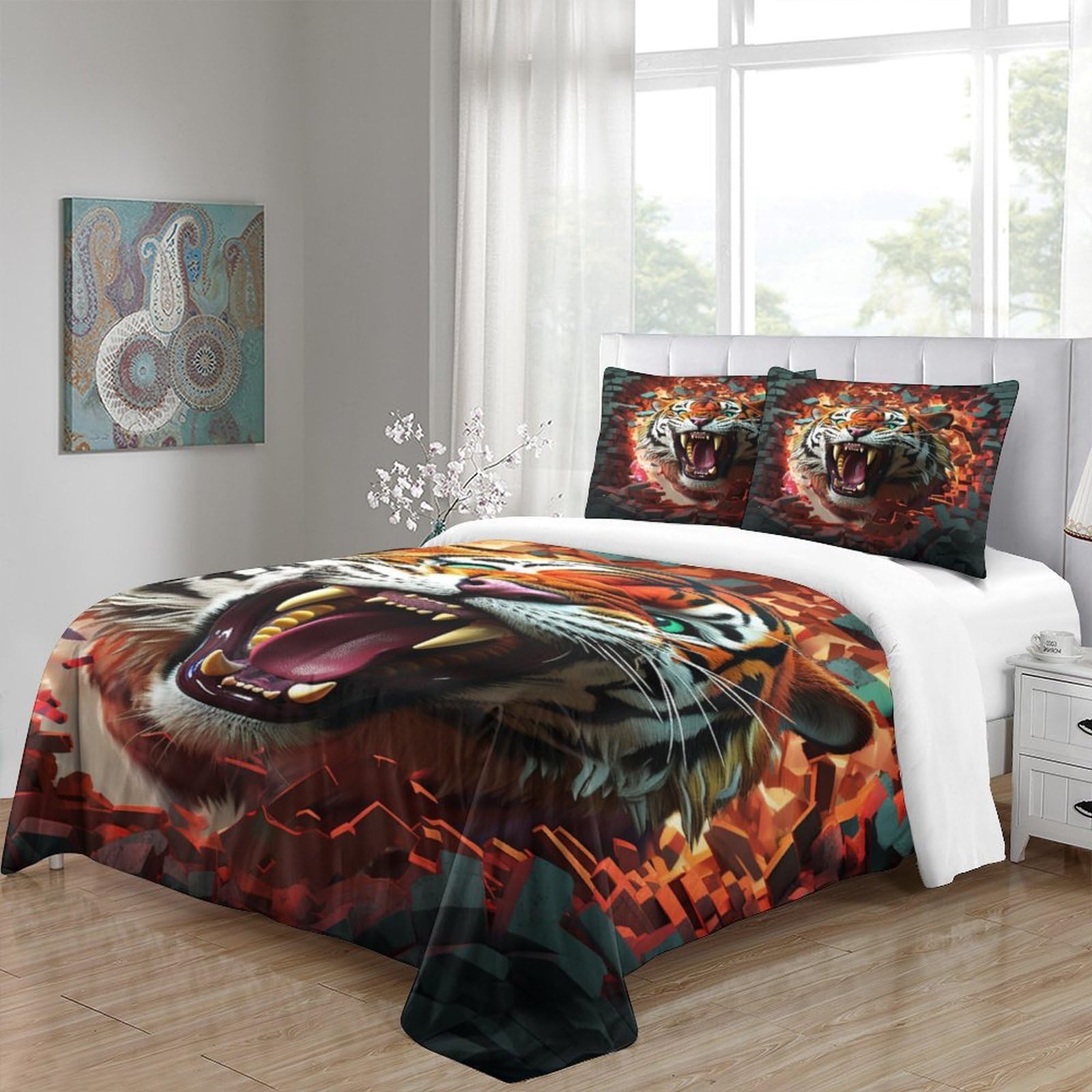 Stampato in 3D tigre Copertina Stampata Microfibra Disegnata Biancheria Da Letto Ipoallergenico Set 3 Pezzi,Double（200x200cm）, Per Adolescenti E Adulti