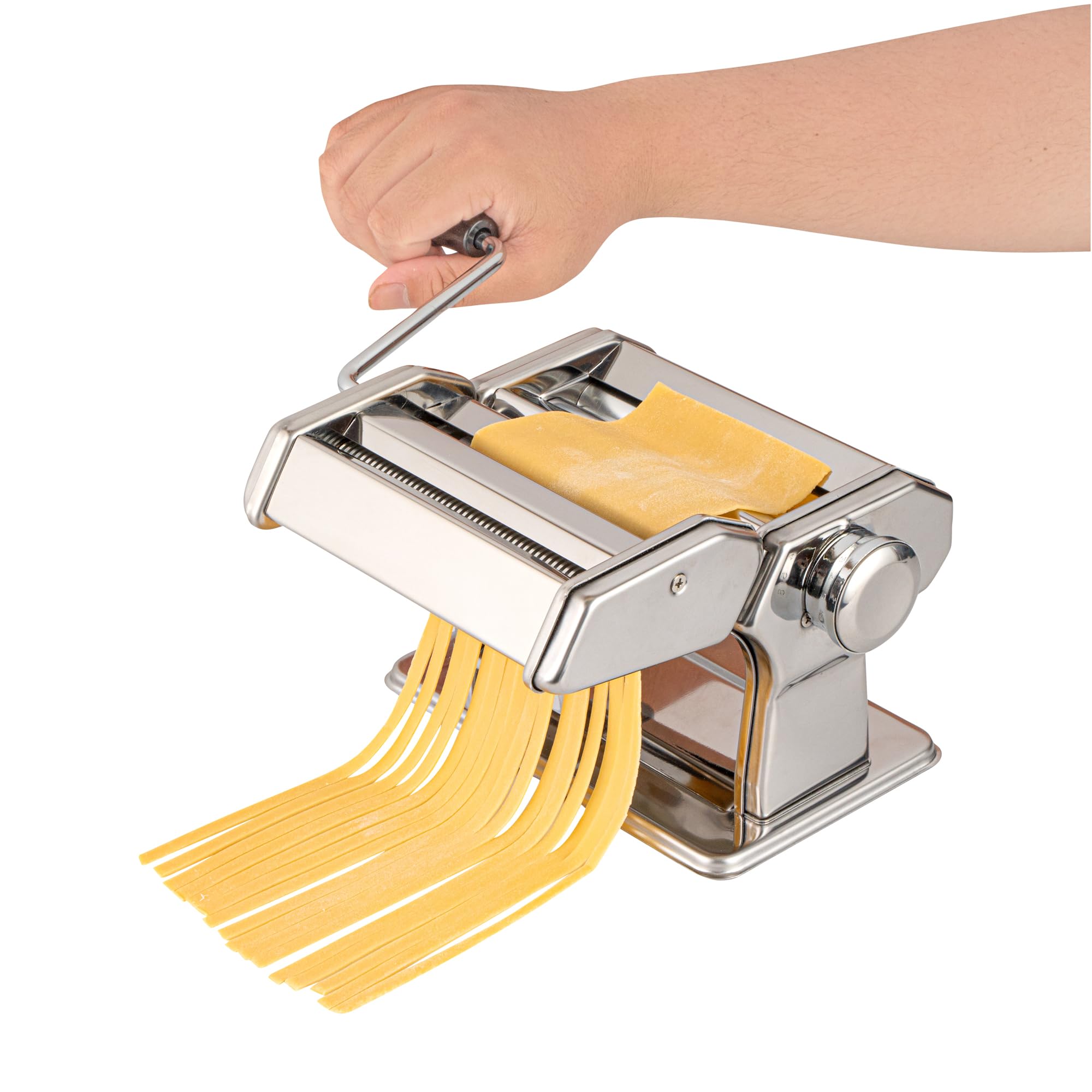 Restaurantware -Met Lux - Máquina para hacer pasta, 1 máquina para hacer pasta con 2 accesorios de corte, 9 ajustes de grosor ajustables, juego de 5 piezas, máquina manual de pasta de acero