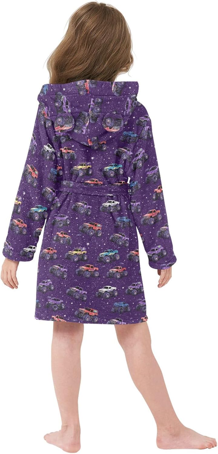 Monster Truck Cars Stars Bathrobe Hooded PJ Robe Plush Fleece Robe Pajama Sleepwear 2-12 Years