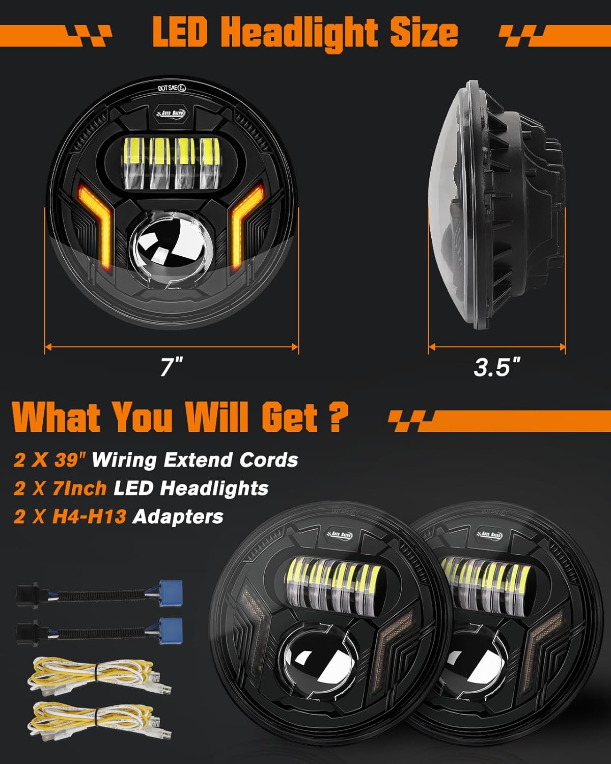 2PCS 7 inch Led Headlight Round H6024 Led Headlight with DRL Turn Signal Compatible with Jeep Wrangler JK TJ CJ & Miata & Chevy S3 & Hummer H1 H2,DOT Approved