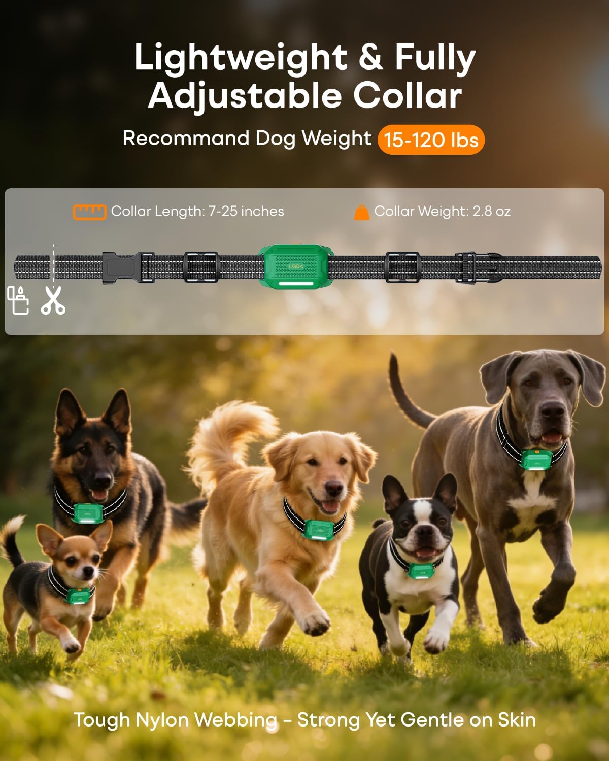 Shock Collar for Dogs with Safety Lock, Dog Bark Training E Collar with Remote Control 4500FT & IPX7 Waterproof with Locator Light, Beep Static Vibration for Small Puppy Large Dogs -Light Green