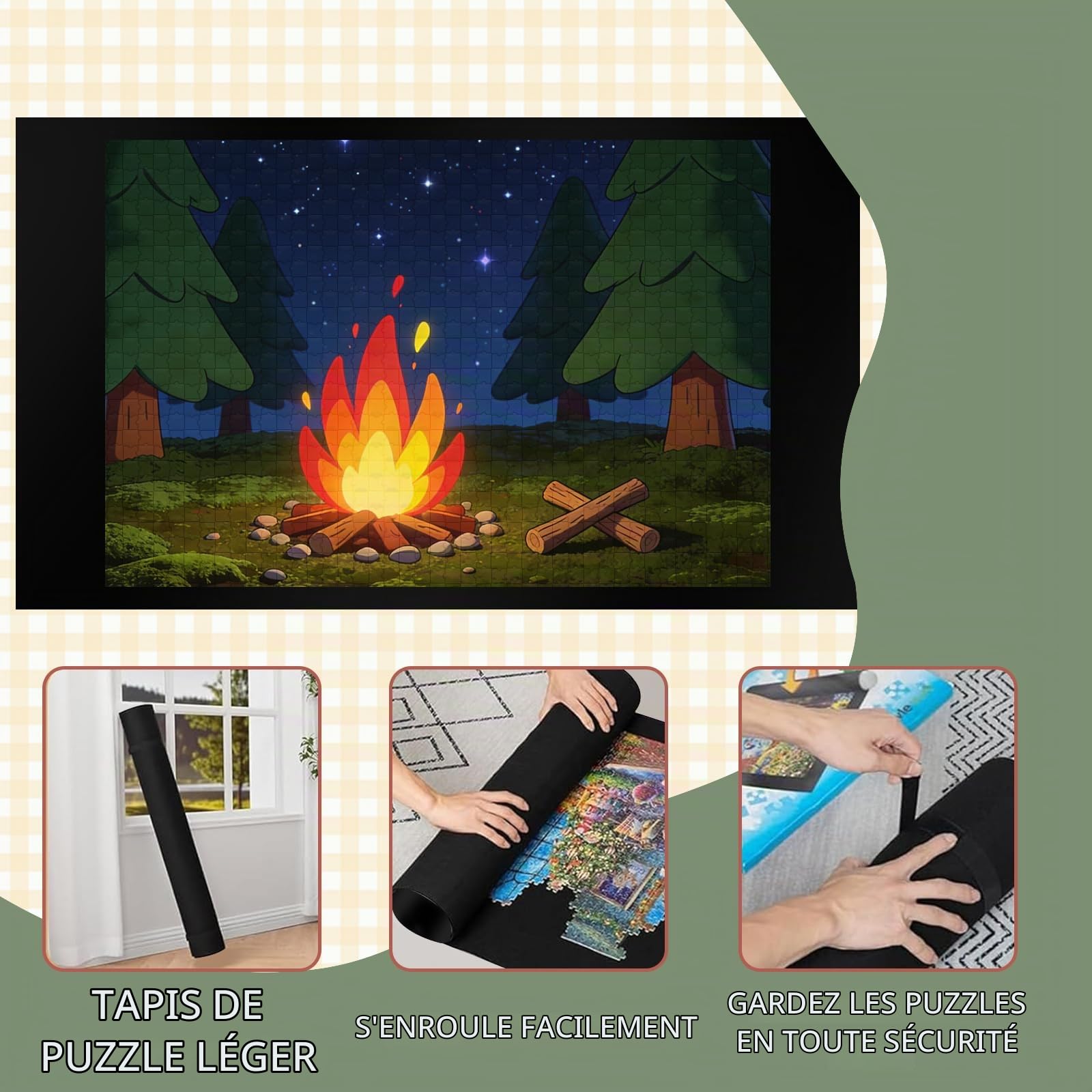 Tapis Puzzle Rouleau Feutre 116×66 cm, 1500 Pièces | Antiglisse Tapis de Rangement Portable