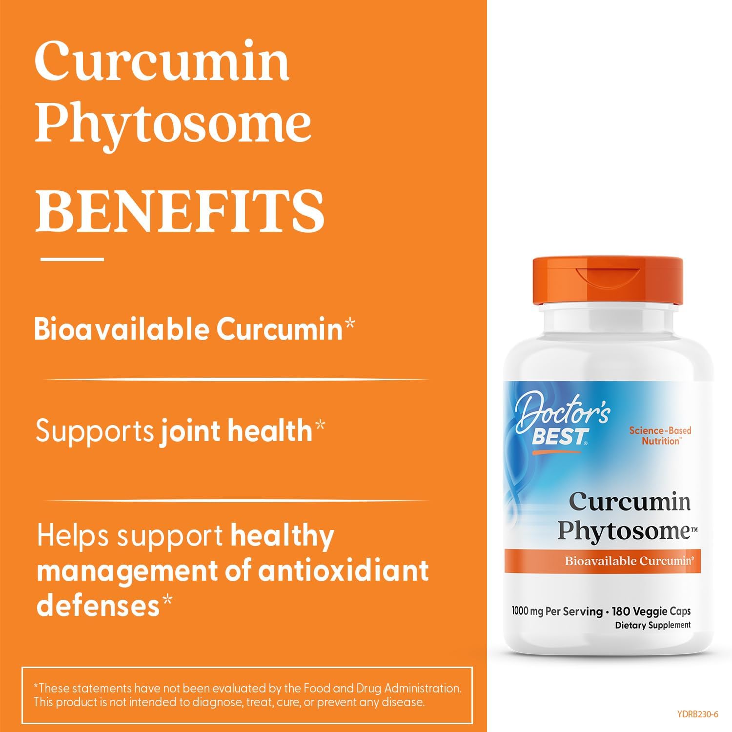 Doctors Best Curcumin Phytosome Supplement for Men & Women - Curcumin Complex Capsules 1000 mg Per Serving, Joint Health Support, Bioavailable Formula, Gluten Free, Soy Free, Vegan - 180 Veg Caps