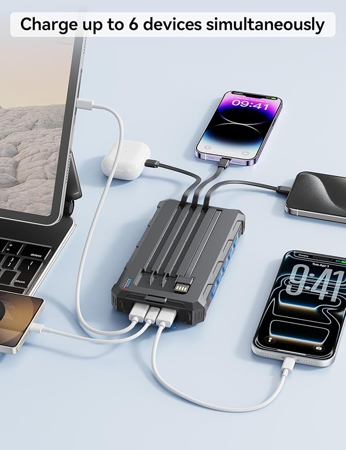Cargador Solar Power Bank 20000mAh 20W Carga Rápida Cables Integrados miniatura 2