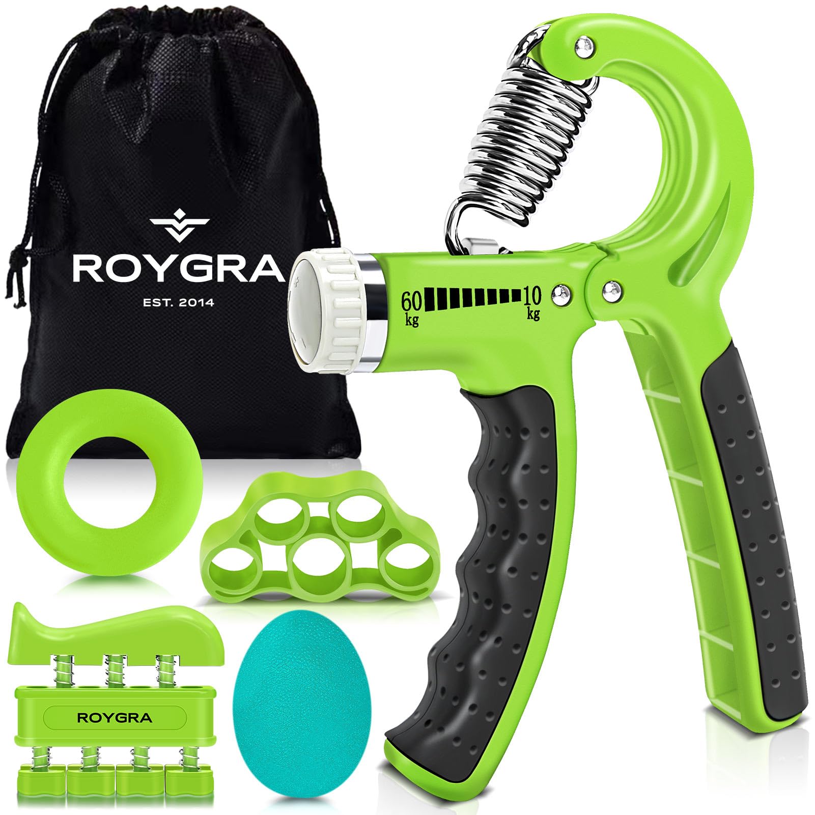 roygra Grip Strength Trainer (5 Pack), Forearm Strengthener Exerciser, Hand Strengthening Devices, Finger Strengthener, Workout Exercise Fitness Equipment, Baseball Climbing Calisthenics Basketball