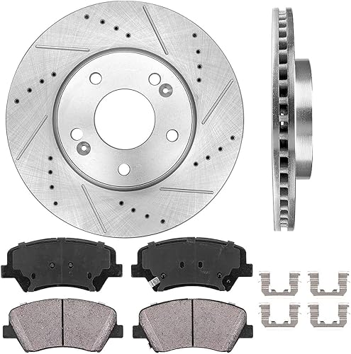 Callahan - Kit de frenos delanteros para Hyundai Elantra Veloster Kia Forte (Koup), repuesto de frenos perforados y ranurados Rotores de freno