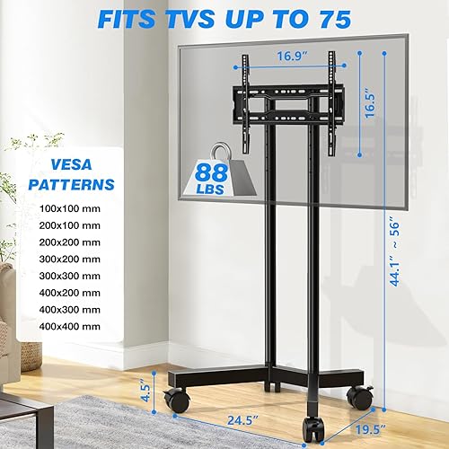 Miniatura 2 de Rfiver Soporte de TV rodante para televisores de 32 a 70 pulgadas, soporte de TV móvil con ruedas mejoradas de hasta 88 libras, carrito de TV móvil
