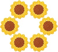 Yuanchu Handmade Crochet Sunflower Coasters Set of 6 - Cute Round Table Protectors for Coffee Table, Desk, Bar - Housewarming Gifts
