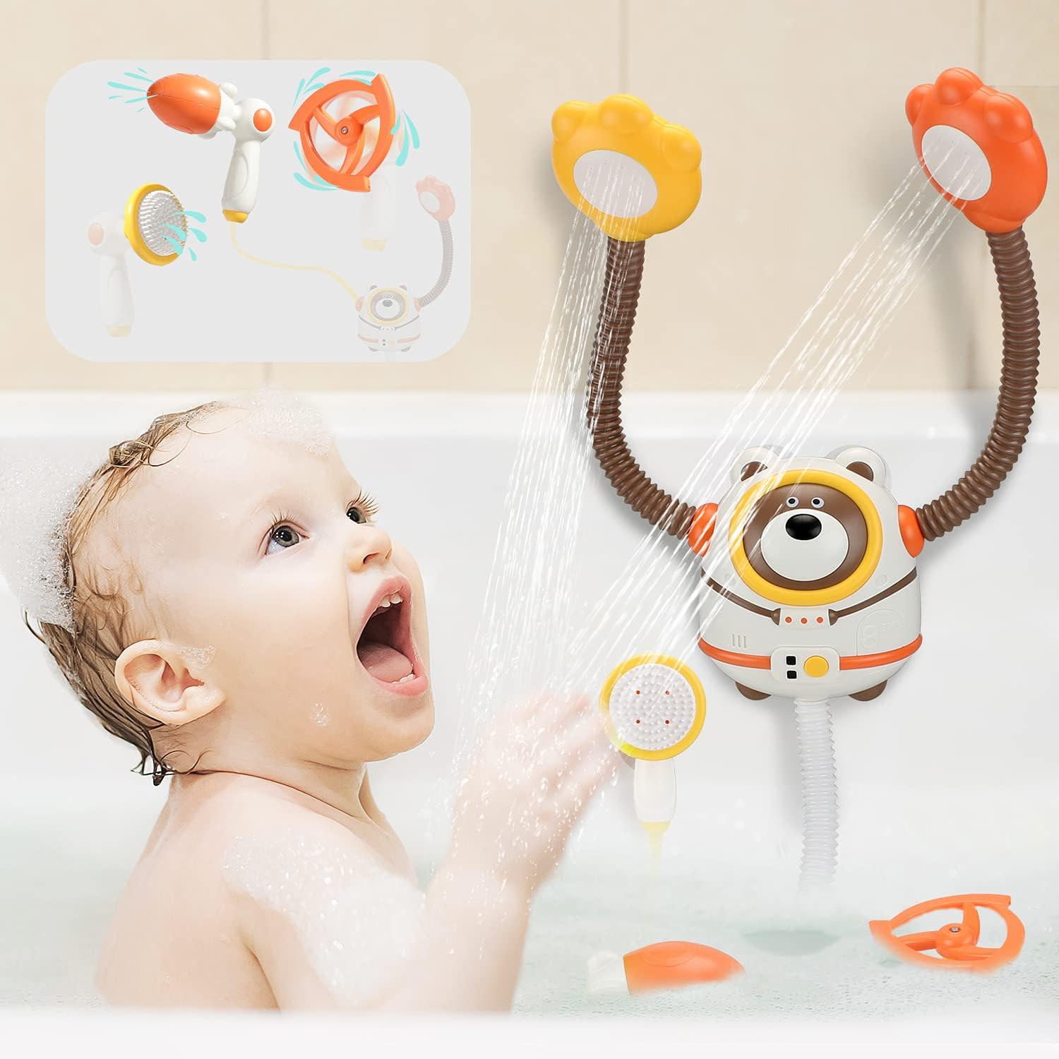 JoyGrow Bath Toys Electric Shower Head Automatic Water Pump With Double 360° Rotatable Sprinkler