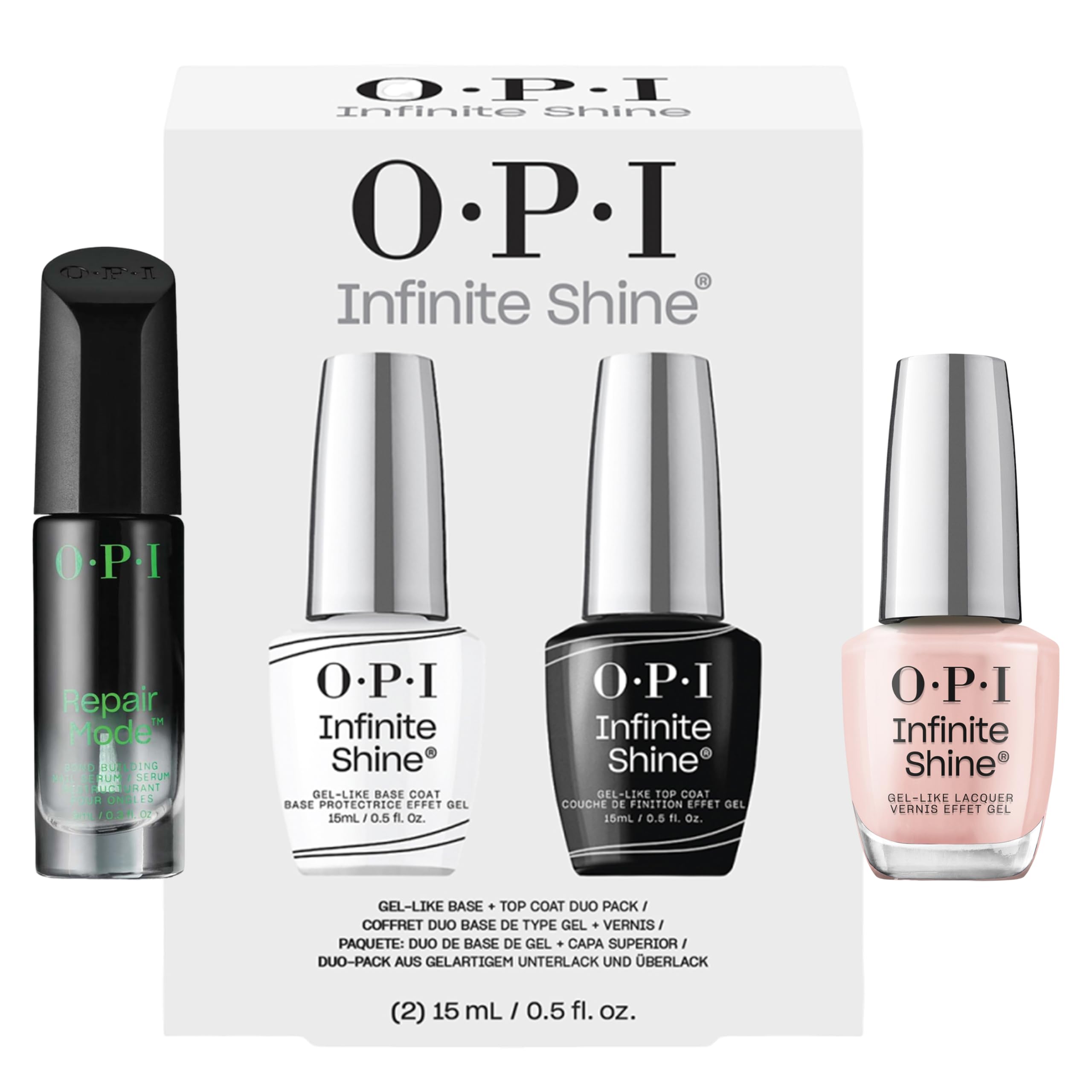 OPI Repair Mode Sérum Restructurant - 9ml + Duo Pack Base & Top Coat Infinite Shine - 2x15ml + Bubble Bath Infinite Shine - Vernis à ongles effet gel, sans lampe, tenue jusqu'à 11 jours - 15ml