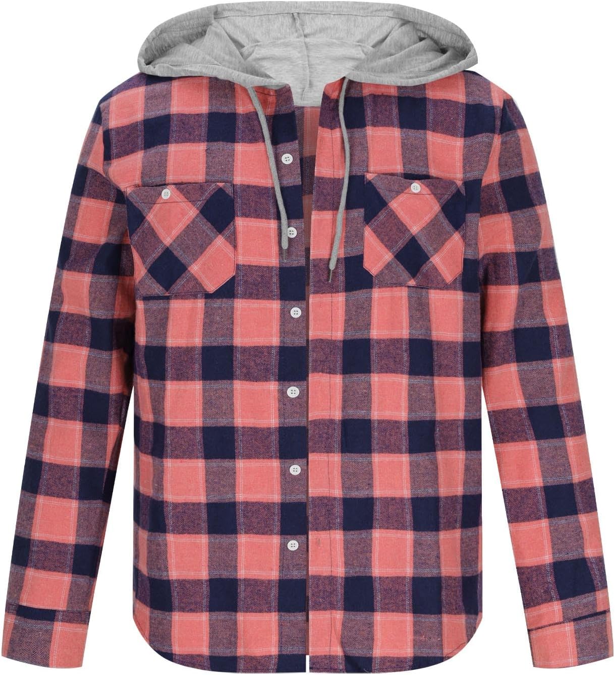Hooded Jacket for Men, Long Sleeve Button Down Plaid Casual Top