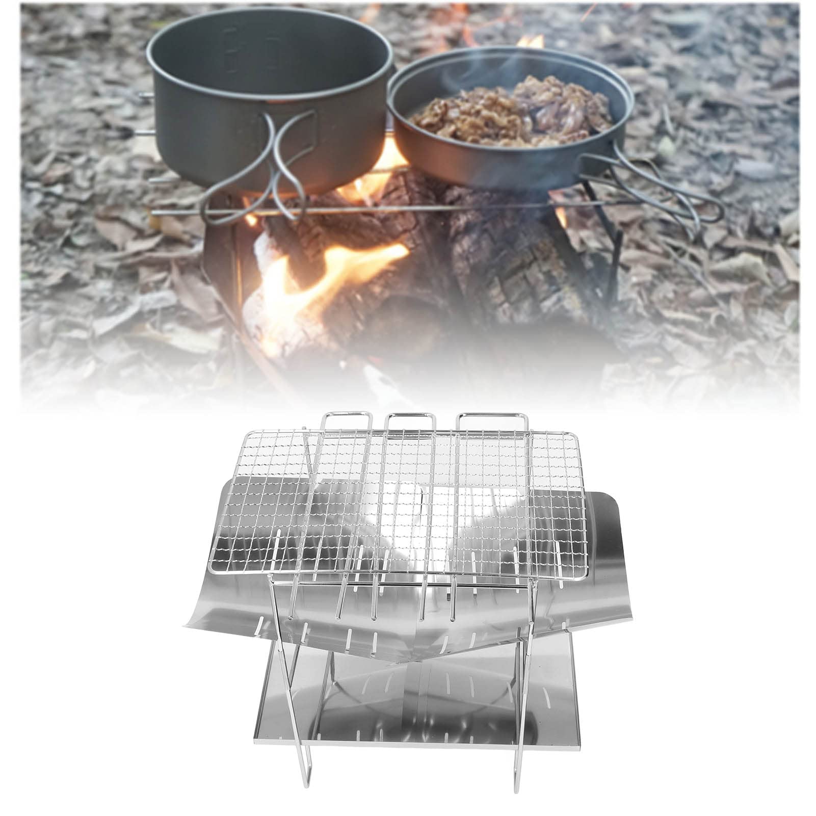 Przenośny grill kempingowy ze stali nierdzewnej – składana konstrukcja z zakrzywionym otworem i łapaczem kurzu do grillowania na świeżym powietrzu idealny na pikniki i tailgating