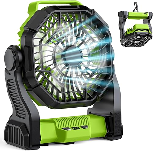 Miniatura 1 de Ventilador de batería recargable, ventiladores de campamento portátiles reales de 10000 mAh para tiendas de campaña, ventiladores de batería