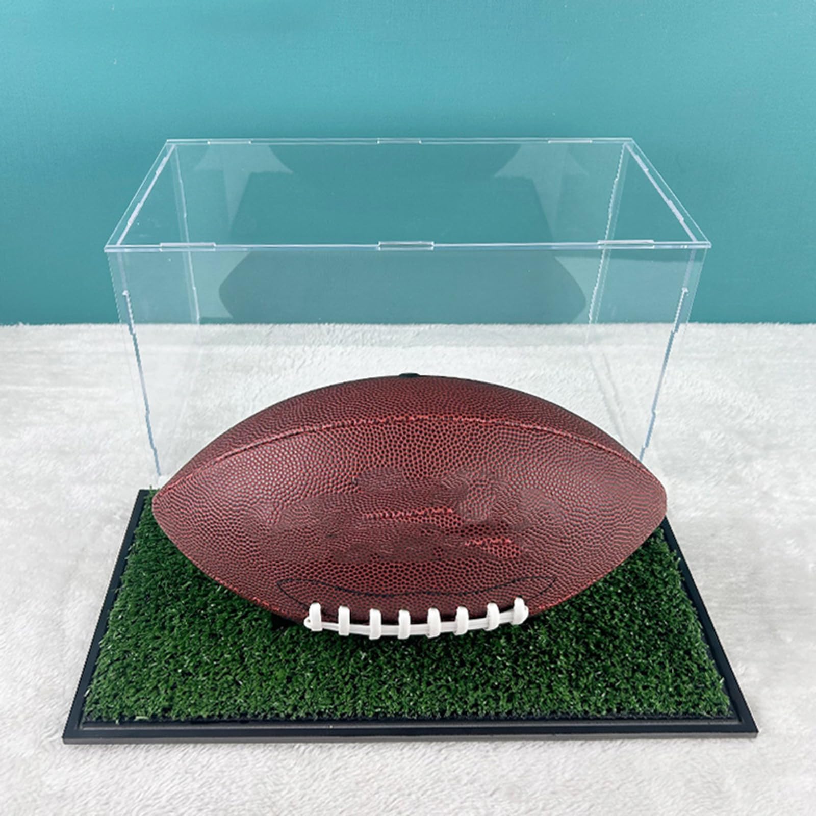 Baoblaze Vitrina de fútbol, escaparate de fútbol, soporte de rugby, coleccionables, caja de almacenamiento de fútbol, soporte para recuerdos, con hierba