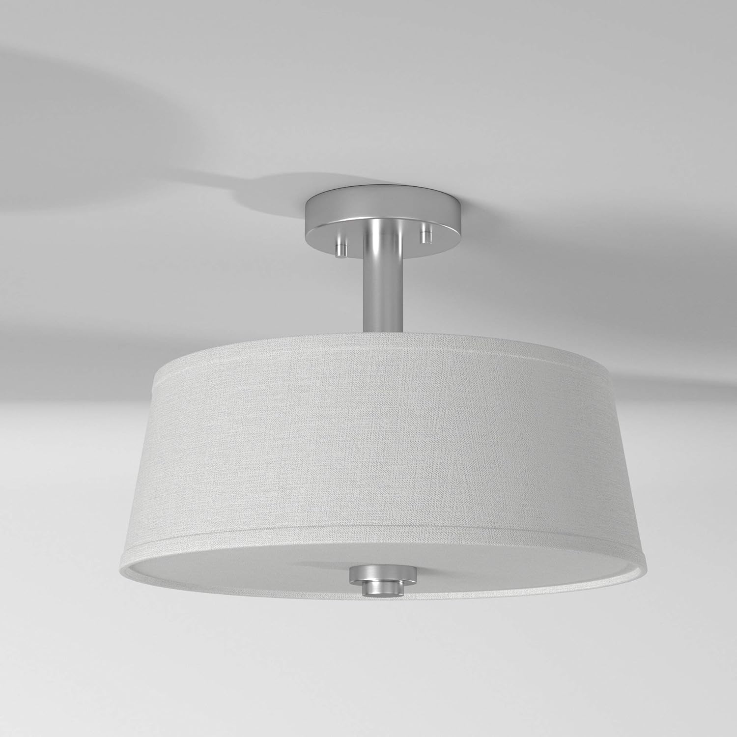DESIGNERS FOUNTAIN Studio 2-Light Semi Flush Mount Ceiling Lights, 15 Inch Indoor Fixture for Kitchen, Bedroom, Bathroom, and Hallway, Satin Platinum, 88511-SP
