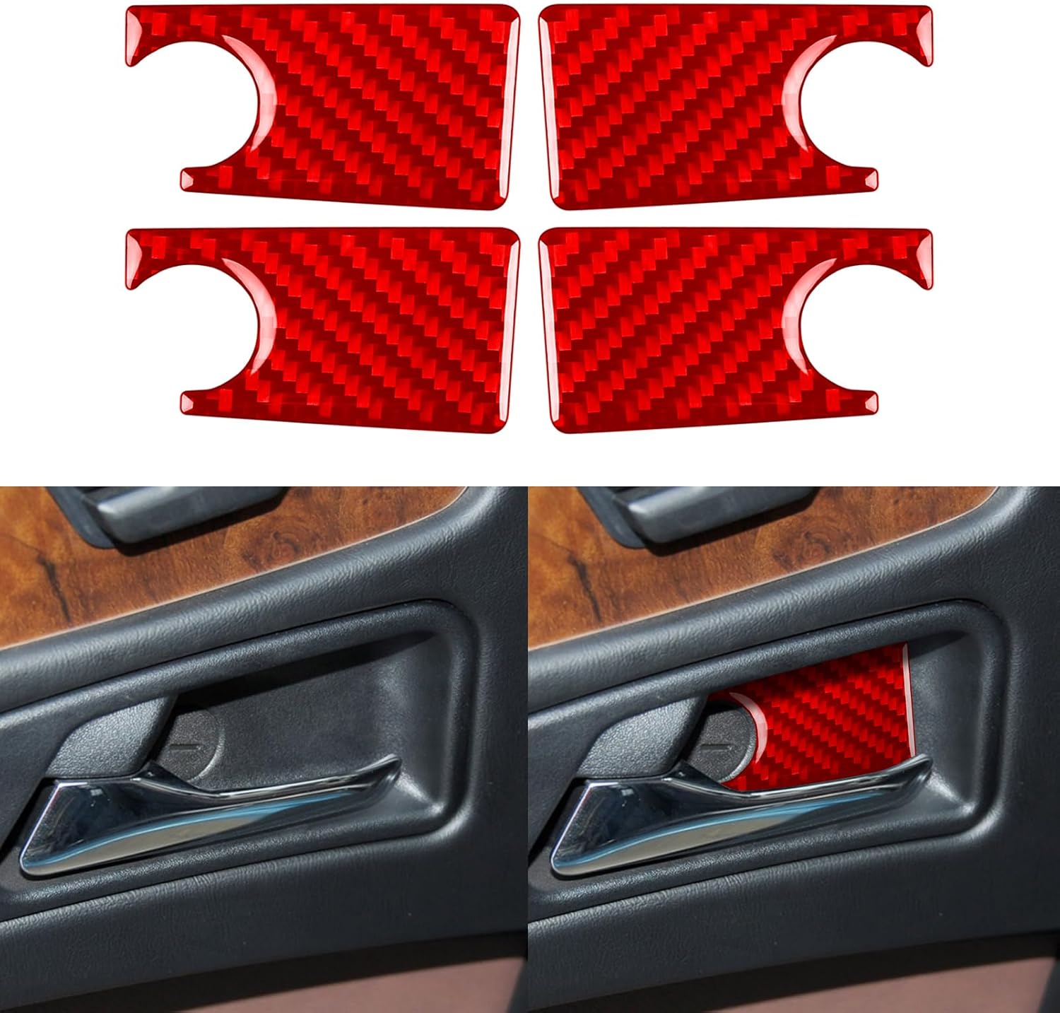 Real Carbon Fiber Compatible with Mercedes-Benz W463 G550 G63 AMG 2014-2018 2015 2016 2017 Accessories Inner Door Handle Bowl Cover Interior Trim Sticker Decal 4PCs Red