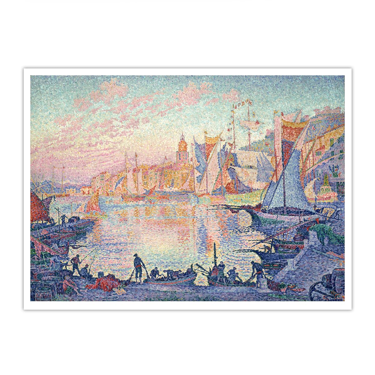 SHENGPOSTER Vintage Mediterranean Nautical Quay Canvas Wall Art Paul Signac the Port of Saint Tropez Art Print for Living Room Wall Decoration Frameless 65x85cm
