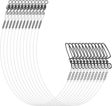 Fluorocarbon Fishing Leaders, 24pcs Invisible Wire Leader Line with Swivels Snap Fluorocarbon Fishing Line Leader Connects Lures Bait or Hooks for Saltwater Freshwater 20lb-50lb