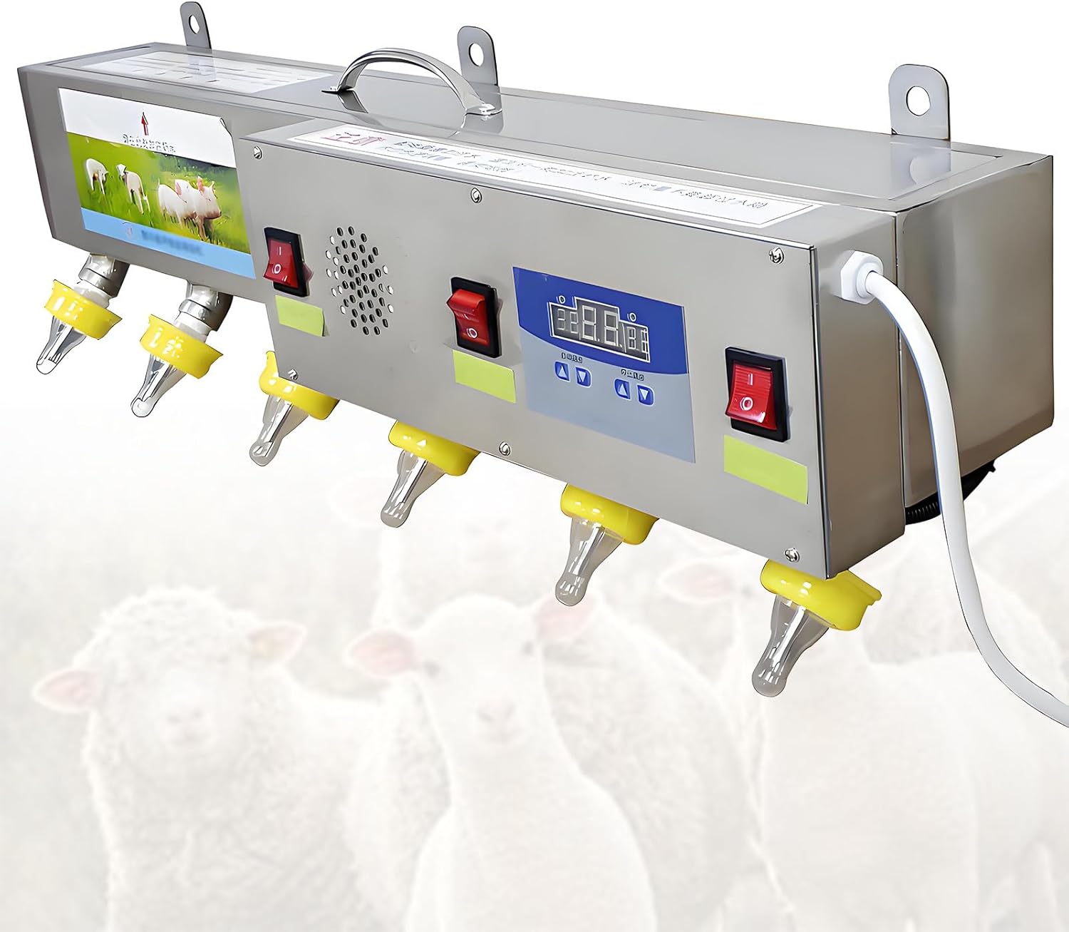 Piglet and Lambs Automatic Constant Temperature Milk Feeder, Stainless Steel 6 Nipple Lamb Piglet Feeding Station, Suitable for Farms and Ranches