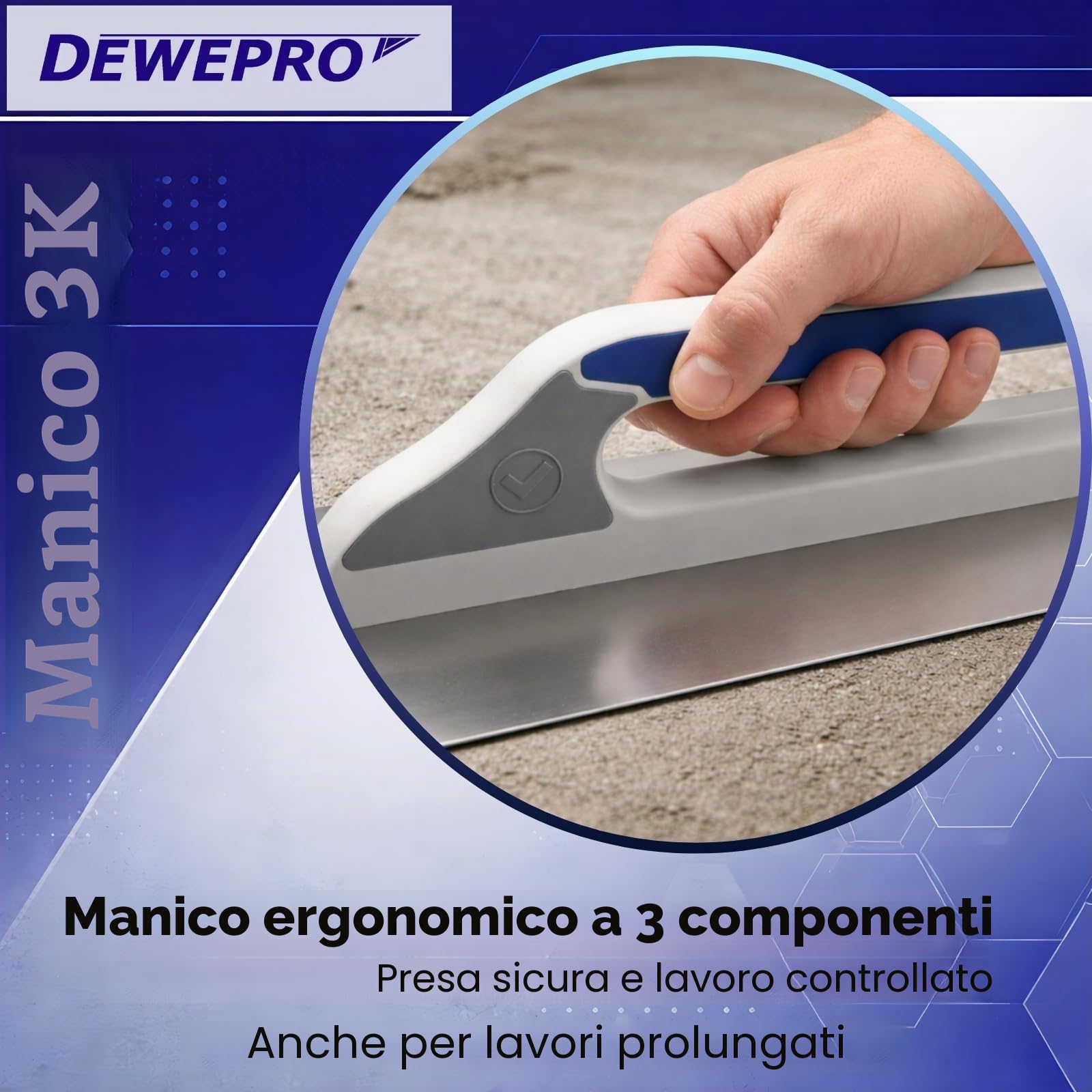 DEWEPRO® Frattazzo svizzera, spatola lisciante - Cazzuola per intonaco - Acciaio inossidabile 480x130mm - Manico di alta qualità a 3 componenti