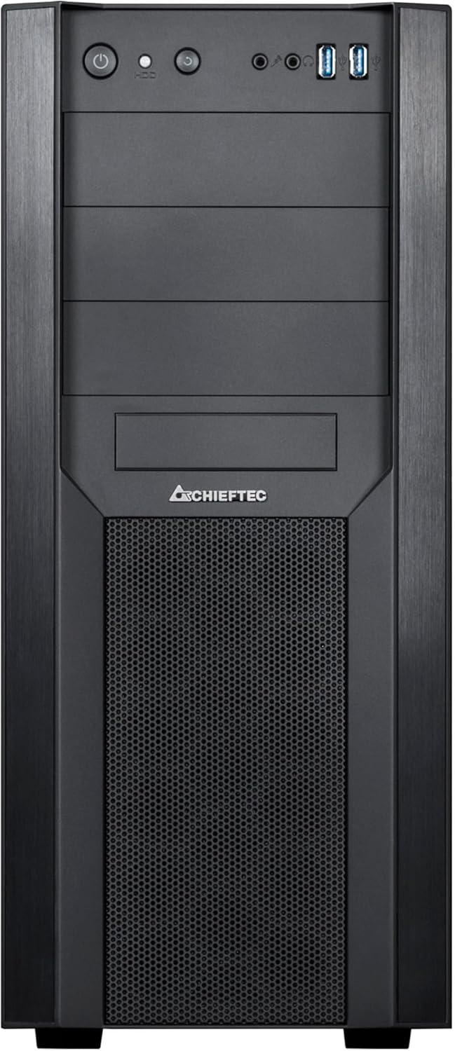 ముందు view of Chieftec CW-01B-OP case showing power button and front I/O