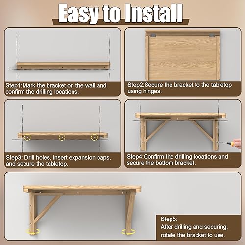 Miniatura 61 de MM MELISEN Mesa plegable montada en la pared, de madera blanca de 37.4 x 21.6 pulgadas, ahorro de espacio, para lavandería, cocina, dormitorio. Se
