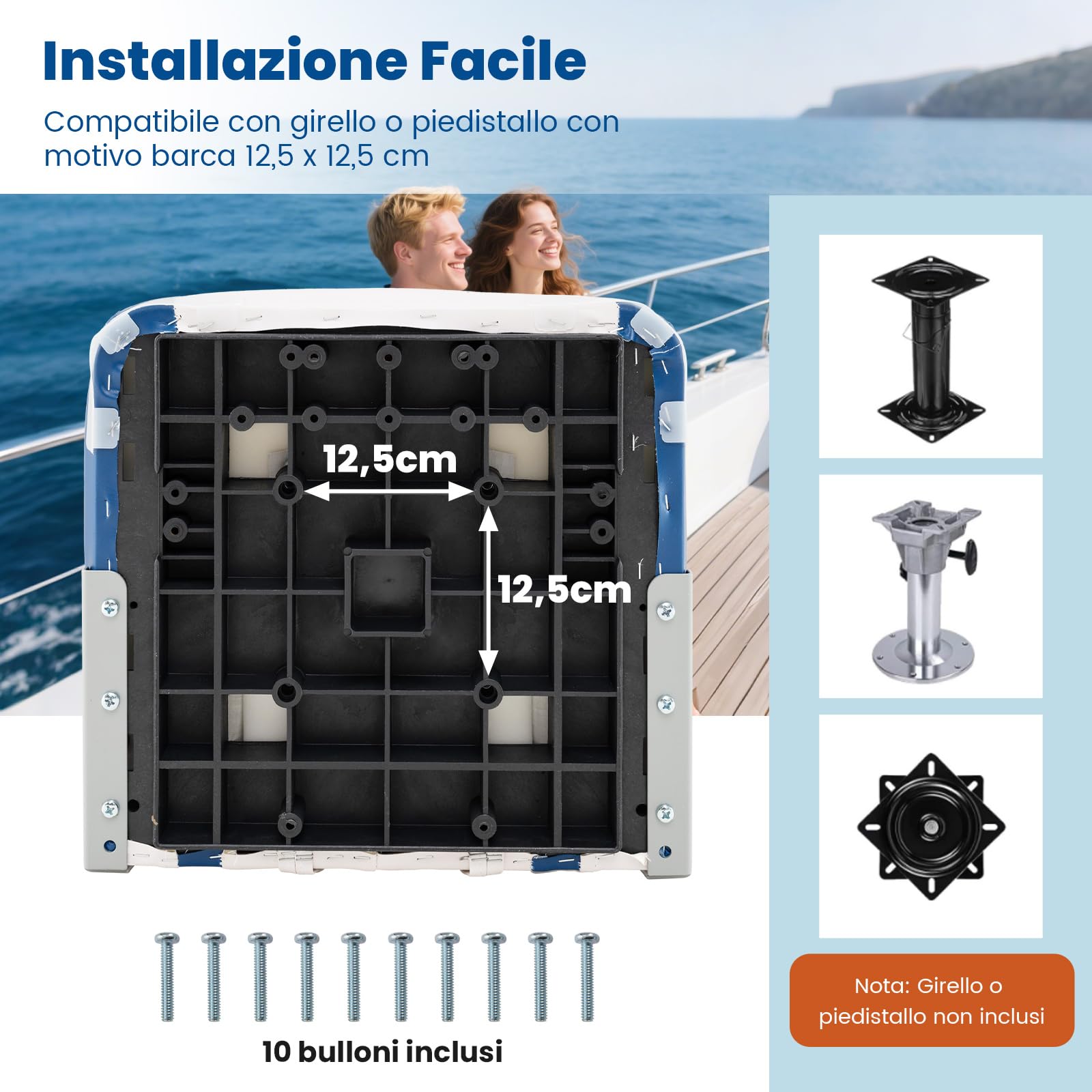 COSTWAY Set di 2 Sedie da Barca, Sedili Alti da Barca Pieghevole Morbide Imbottite Spesse, Sedile Nautica Ergonomico per Imbarcazioni da Pesca, 42 x 49 x 51 cm, Blu e Bianco