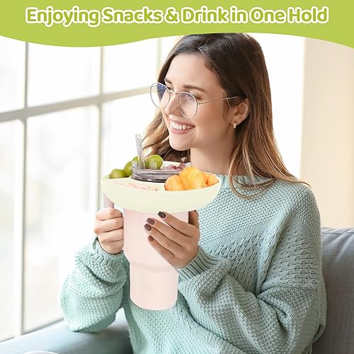 Miniatura 6 de Tazón de aperitivos para taza Stanley, bandeja reutilizable de 4 compartimentos para vaso con asa de vaso de 40 onzas, bandeja de aperitivos para