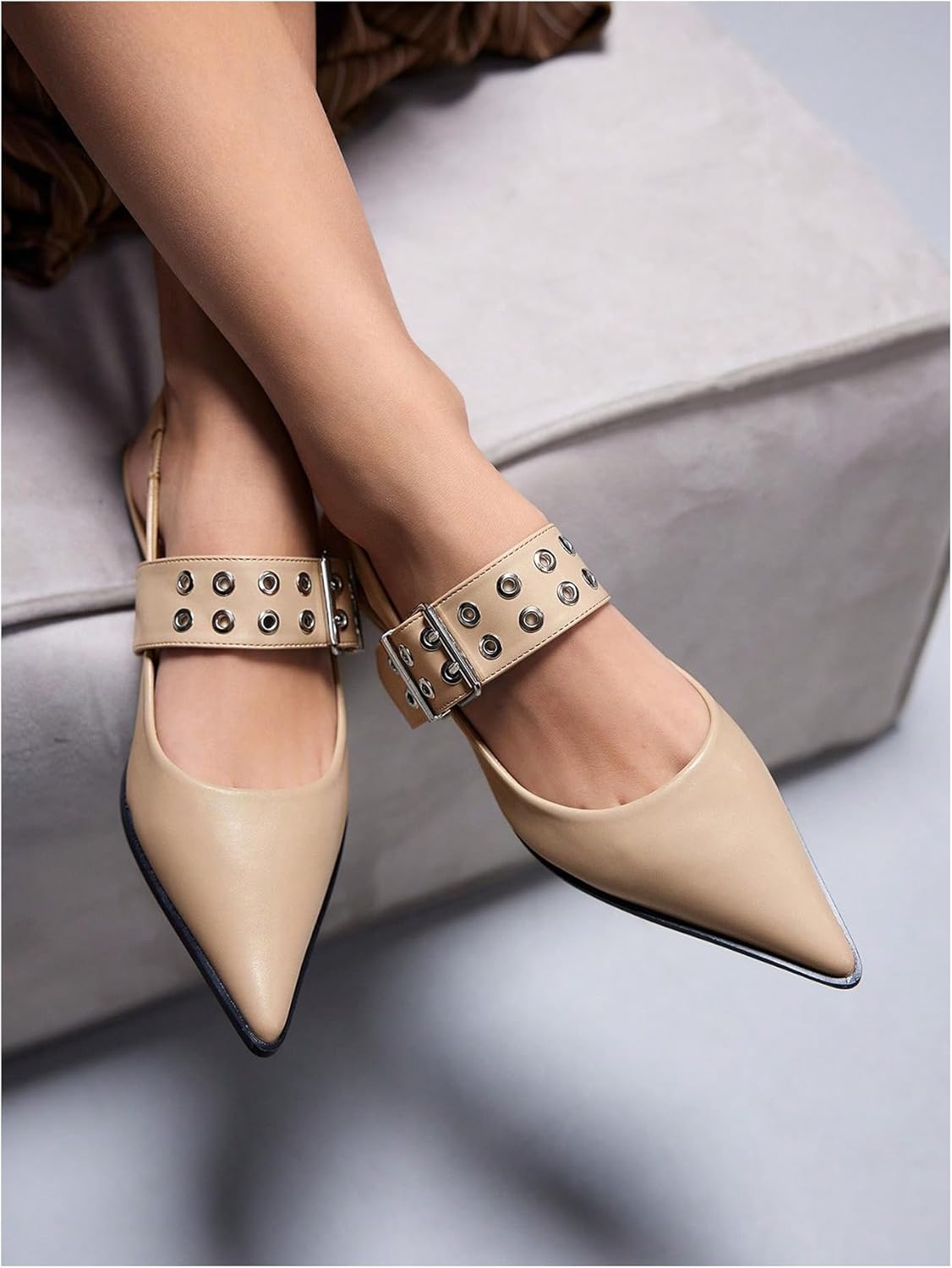 Floerns Women's Buckled Straps Pointed Toe Slingback Flat Ballerina Shoes - Image 2