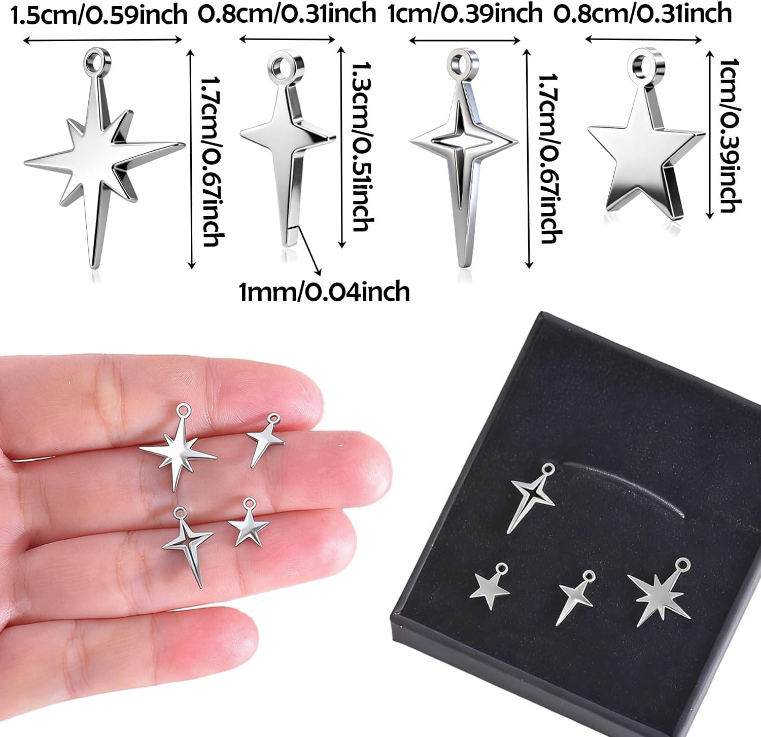 32Pcs Fadeless Stainless Steel Charms for Jewelry Making | Tarnish Resistant, Waterproof, High Polish, Hypoallergenic, DIY Jewelry, Metal Charms, Craft Supplies