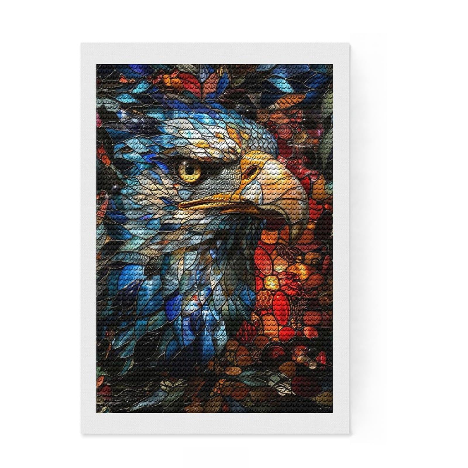 Junmoney Art Nouveau Glass Eagle Diamond Art Canvas 8"x12", Adhesive Canvas, Calming Craft to Unwind, Boho Decor, Birthday Gift, Easy to Enjoy